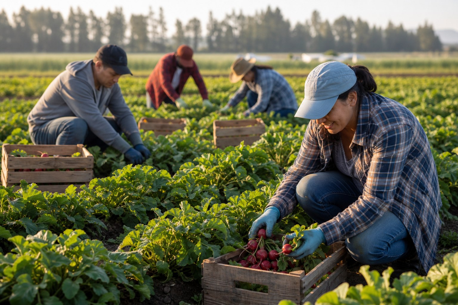 Travailleurs agricoles récoltant des cultures